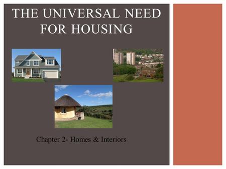 Chapter 2 THE UNIVERSAL NEED FOR HOUSING Chapter 2- Homes & Interiors.