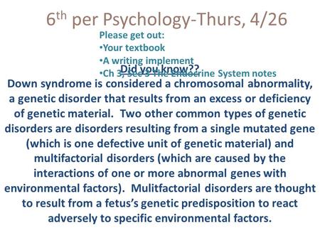 6th per Psychology-Thurs, 4/26