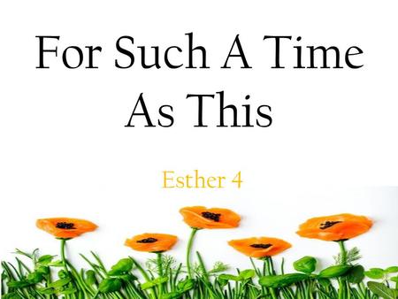 For Such A Time As This Esther 4. God is laying every part of our lives out before us.