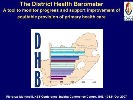 The District Health Barometer A tool to monitor progress and support improvement of equitable provision of primary health care Fiorenza Monticelli, HST.