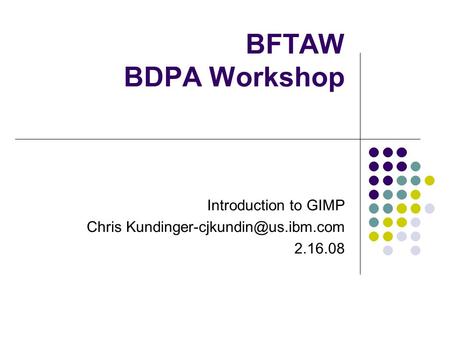 BFTAW BDPA Workshop Introduction to GIMP Chris 2.16.08.