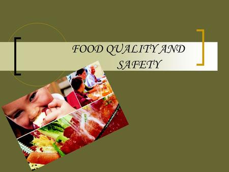 FOOD QUALITY AND SAFETY. “ The quality of the food is what we recognize is the problem.” Catherine Bertini.
