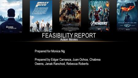 Action Movies FEASIBILITY REPORT Prepared for Monica Ng Prepared by Edgar Carranza, Juan Ochoa, Chabrea Owens, Janak Ranchod, Rebecca Roberts.