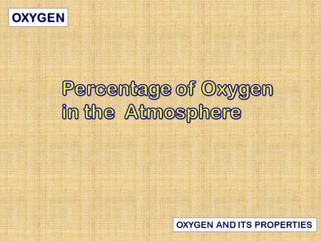 OXYGEN OXYGEN AND ITS PROPERTIES. By the end of this presentation you should be able to: Demonstrate an understanding of how to investigate the proportion.