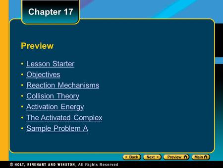 Chapter 17 Preview Lesson Starter Objectives Reaction Mechanisms