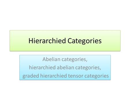 Hierarchied Categories Abelian categories, hierarchied abelian categories, graded hierarchied tensor categories Abelian categories, hierarchied abelian.