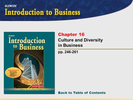 Back to Table of Contents pp. 246-261 Chapter 16 Culture and Diversity in Business.