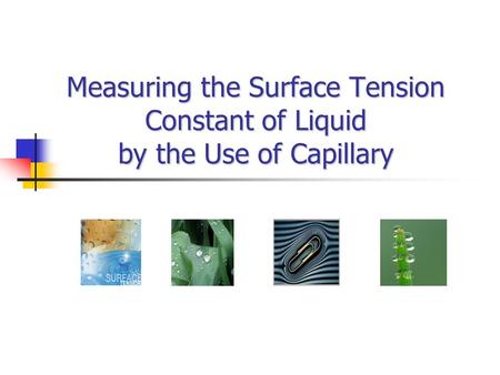Measuring the Surface Tension Constant of Liquid by the Use of Capillary.
