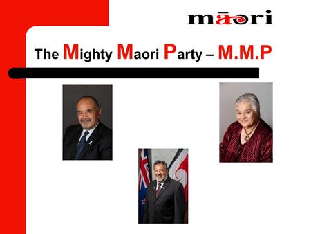 The M ighty M aori P arty – M.M.P. What is the motivation for being in Parliament? The people put us there A belief that we can do better A desire to.