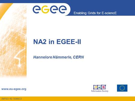INFSO-RI-508833 Enabling Grids for E-sciencE www.eu-egee.org NA2 in EGEE-II Hannelore Hämmerle, CERN.