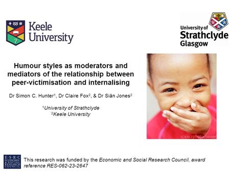 This research was funded by the Economic and Social Research Council, award reference RES-062-23-2647 Humour styles as moderators and mediators of the.