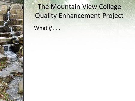 The Mountain View College Quality Enhancement Project What if...