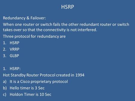 HSRP Redundancy & Failover: