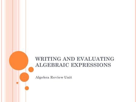 WRITING AND EVALUATING ALGEBRAIC EXPRESSIONS Algebra Review Unit.