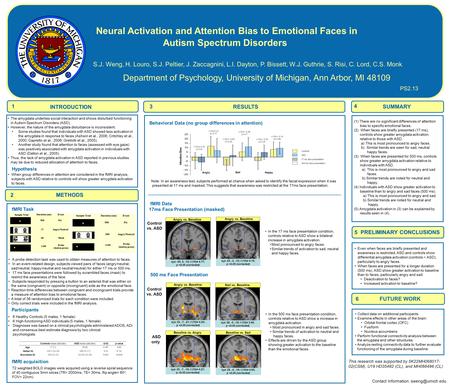 Neural Activation and Attention Bias to Emotional Faces in Autism Spectrum Disorders S.J. Weng, H. Louro, S.J. Peltier, J. Zaccagnini, L.I. Dayton, P.
