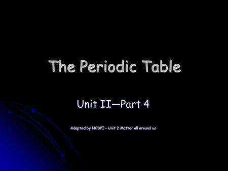 Unit II—Part 4 Adapted by NCDPI – Unit 2 Matter all around us