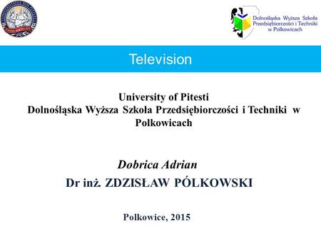 Television University of Pitesti Dolnośląska Wyższa Szkoła Przedsiębiorczości i Techniki w Polkowicach Dobrica Adrian Dr inż. ZDZISŁAW PÓLKOWSKI Polkowice,