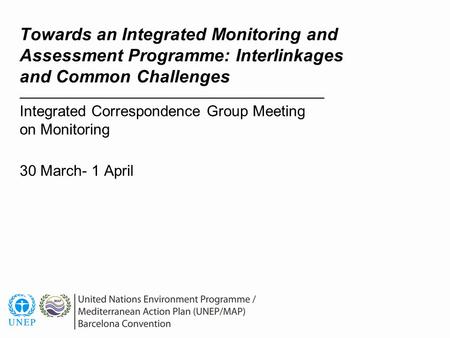 Towards an Integrated Monitoring and Assessment Programme: Interlinkages and Common Challenges Integrated Correspondence Group Meeting on Monitoring 30.