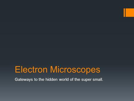 Electron Microscopes Gateways to the hidden world of the super small.