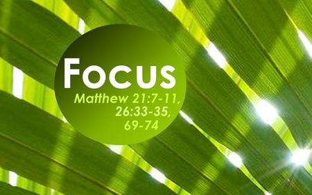 Focus Matthew 21:7-11, 26:33-35, 69-74. Have you ever lost your way because you lost your focus? you lost your focus?