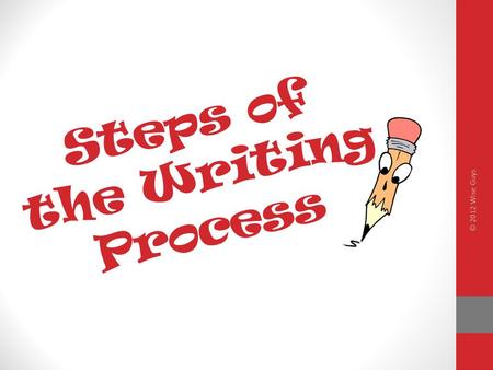 Steps of the Writing Process © 2012 Wise Guys. Think-Pair-Share What is your favorite recipe? Can you describe the steps it would take to make it? How.