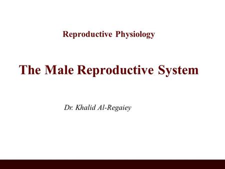 Reproductive Physiology The Male Reproductive System Dr. Khalid Al-Regaiey.