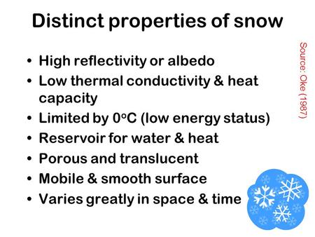 Distinct properties of snow