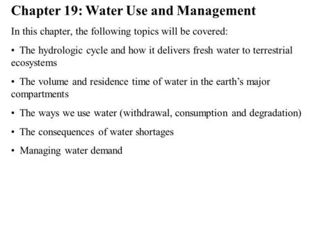 Chapter 19: Water Use and Management
