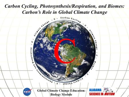 Carbon Cycling, Photosynthesis/Respiration, and Biomes: Carbon’s Role in Global Climate Change Global Climate Change Education: Biology Module C.