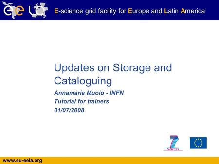 Www.eu-eela.org E-science grid facility for Europe and Latin America Updates on Storage and Cataloguing Annamaria Muoio - INFN Tutorial for trainers 01/07/2008.