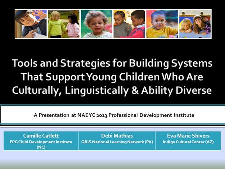 A Presentation at NAEYC 2013 Professional Development Institute Camille Catlett FPG Child Development Institute (NC) Debi Mathias QRIS National Learning.