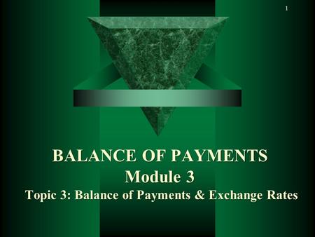 1BALANCE OF PAYMENTS Module 3 Topic 3: Balance of Payments & Exchange Rates.