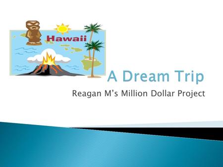 Reagan M’s Million Dollar Project.  My plan is to take a two week trip to Honolulu, Hawaii. My 7 friends and I, along with 2 adults will fly in style.