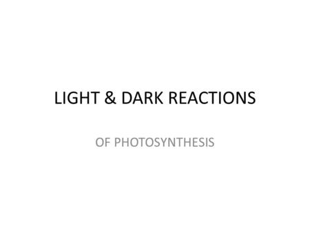 LIGHT & DARK REACTIONS OF PHOTOSYNTHESIS.