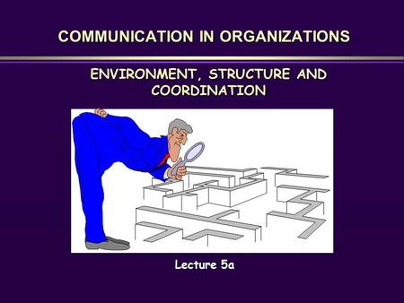 COMMUNICATION IN ORGANIZATIONS COMMUNICATION IN ORGANIZATIONS ENVIRONMENT, STRUCTURE AND COORDINATION Lecture 5a.