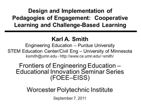 Frontiers of Engineering Education –