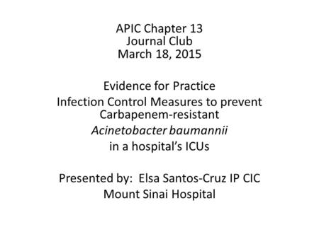 APIC Chapter 13 Journal Club March 18, 2015