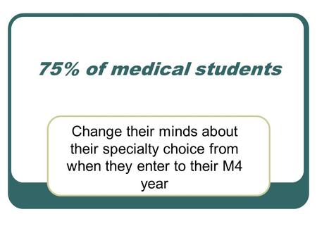 75% of medical students Change their minds about their specialty choice from when they enter to their M4 year.