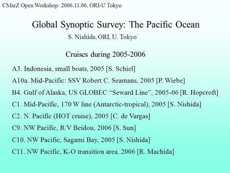 CMarZ Open Workshop: 2006.11.06, ORI-U Tokyo Global Synoptic Survey: The Pacific Ocean Cruises during 2005-2006 A3. Indonesia, small boats, 2005 [S. Schiel]