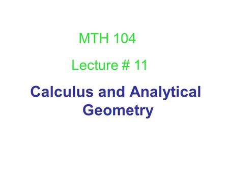 Calculus and Analytical Geometry