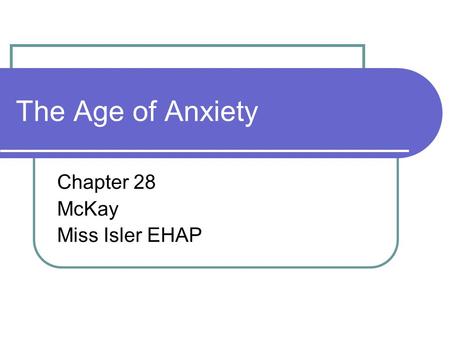 Chapter 28 McKay Miss Isler EHAP