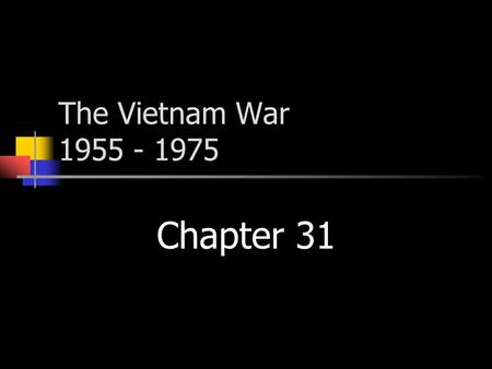 The Vietnam War 1955 - 1975 Chapter 31. Indochina - Background French Colony WWII leads to nationalist movements Ho Chi Minh organizes Vietminh French.