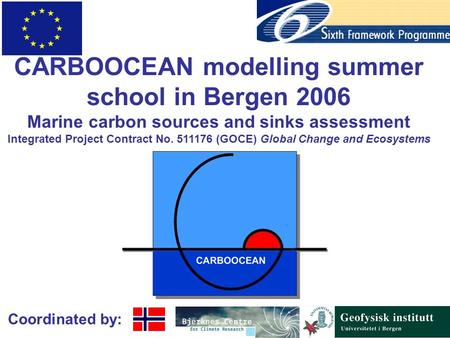 Coordinated by: CARBOOCEAN modelling summer school in Bergen 2006 Marine carbon sources and sinks assessment Integrated Project Contract No. 511176 (GOCE)