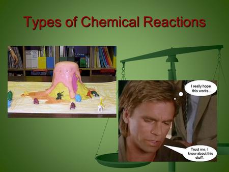 Types of Chemical Reactions. Reactants: Zn + I 2 Product: Zn I 2.