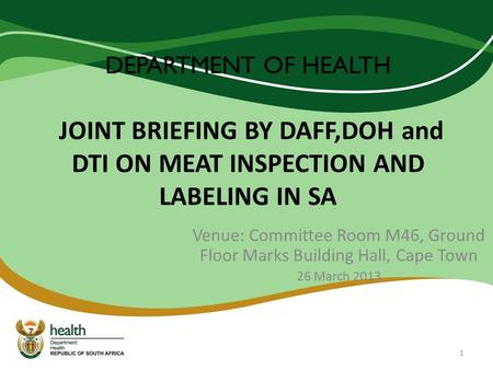 Venue: Committee Room M46, Ground Floor Marks Building Hall, Cape Town