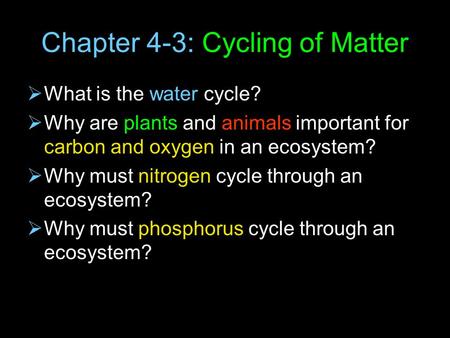 Chapter 4-3: Cycling of Matter