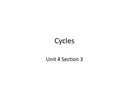 Cycles Unit 4 Section 3. Water Cycle Water constantly moves between the oceans, atmosphere and the land It can be inside or outside of living organisms.