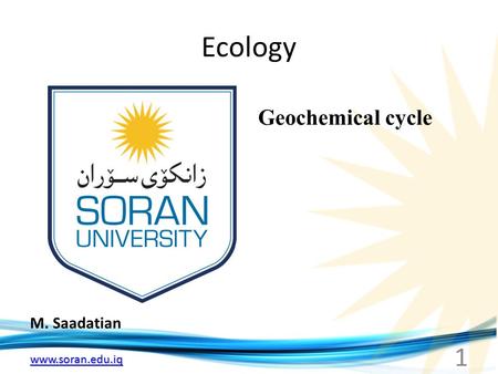Www.soran.edu.iq Ecology M. Saadatian Geochemical cycle 1.