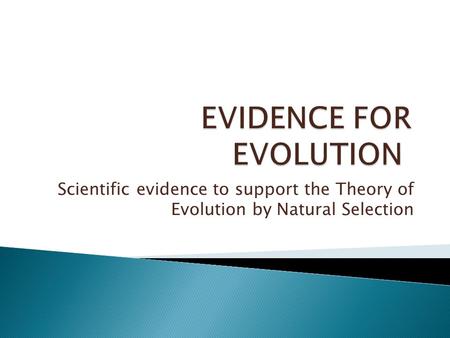 Scientific evidence to support the Theory of Evolution by Natural Selection.