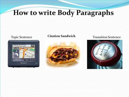 Is Presenter Name and Title How to write Body Paragraphs Citation Sandwich Topic SentenceTransition Sentence.